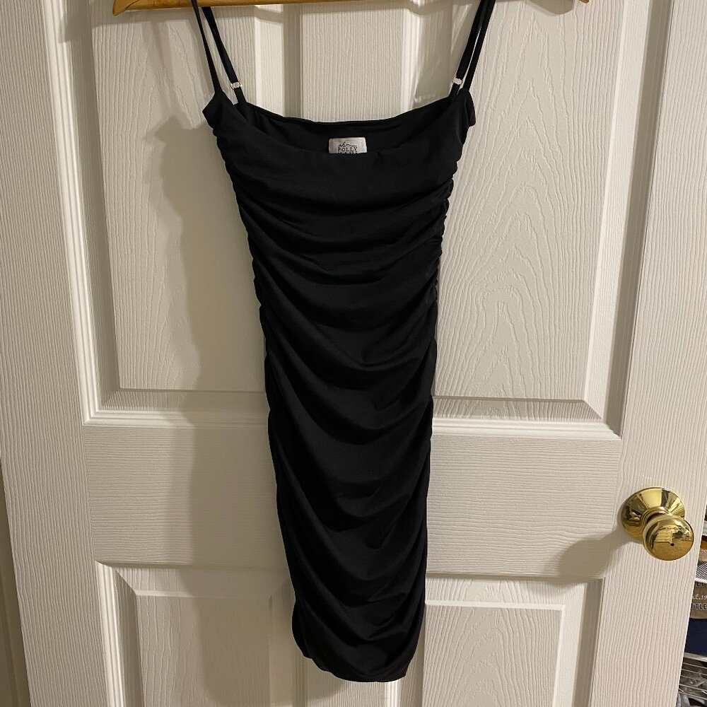 Oh Polly Black Ruched Bodycon Mini Dress